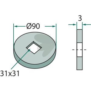 Compensation washer for square shaft 28x28, 30x30 | Sagroparts