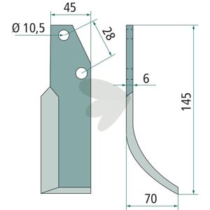 Rotavator knife Bertolini / Nibbi c-c 28mm hole 10.5mm in the group Wearing Parts / Soil Cultivation / Rotary Tiller at Sagro.se (1803216812HV)