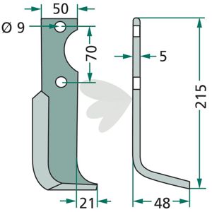 Rotary Tiller Knife Agria c-c 70mm hole 9mm in the group Wearing Parts / Soil Cultivation / Rotary Tiller at Sagro.se (180AGR-12RHV)