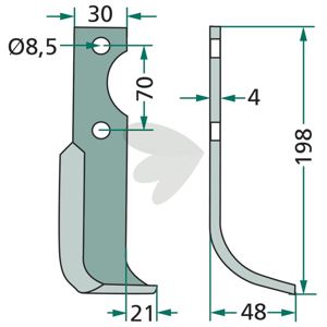 Rotary Tiller Knife Agria c-c 70mm hole 8.5mm in the group Wearing Parts / Soil Cultivation / Rotary Tiller at Sagro.se (180AGR-19RHV)