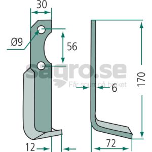 Rotary Tiller Blade Bertolini / Nibbi c-c 56mm hole 9mm in the group Wearing Parts / Soil Cultivation / Rotary Tiller at Sagro.se (180BER-22RHV)