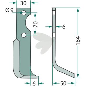 Rotary Tiller Blade Breviglieri c-c 70mm hole 9mm in the group Wearing Parts / Soil Cultivation / Rotary Tiller at Sagro.se (180BRE-12RHV)