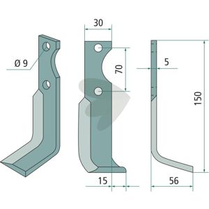 Rotary tiller knife Fort c-c 70mm hole 9mm in the group Wearing Parts / Soil Cultivation / Rotary Tiller at Sagro.se (180FOR-01RHV)