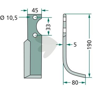 Rotary Tiller Knife Goldoni c-c 33mm hole 10.5mm in the group Wearing Parts / Soil Cultivation / Rotary Tiller at Sagro.se (180GOL-17RHV)