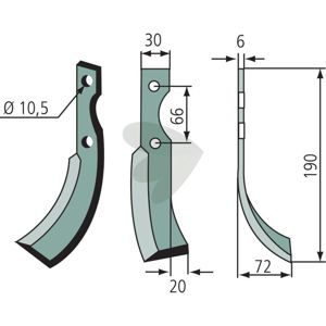 Rotary Tiller Knife S.E.P. etc. c-c 66mm hole 10.5mm in the group Wearing Parts / Soil Cultivation / Rotary Tiller at Sagro.se (180GRI-01RHV)