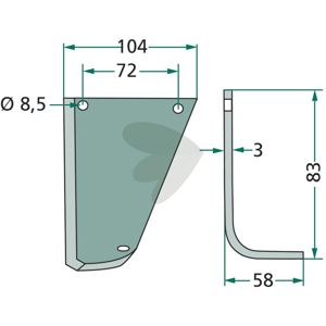 Rotavator Knife Hako c-c 72mm hole 8.5mm in the group Wearing Parts / Soil Cultivation / Rotary Tiller at Sagro.se (180HAK-56RHV)
