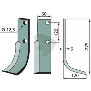 Rotary tiller knife Muratori c-c 123mm hole 12.5mm in the group Wearing Parts / Soil Cultivation / Rotary Tiller at Sagro.se (180MUR-08RHV)