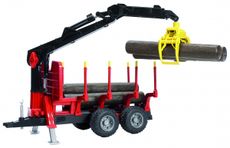 Forestry trailer+log crane, 4 timber logs and grapple bucket