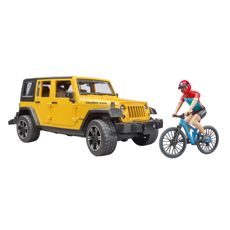 Jeep Wrangler Rubicon unlimited with mountain bike and cyclist