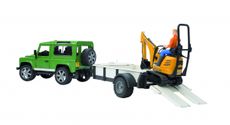 Land Rover Defender with trailer, JCB micro excavator +