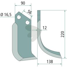 Rotary Tiller Knife Maschio c-c 56mm hole 16.5mm