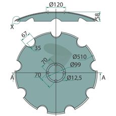 Disc finely serrated, 510 mm Maschio 4 fixing holes