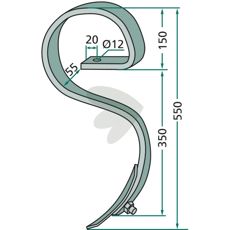 Harrow Tine assembly with cutter, bent - 101000740