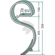 Harrow Tine assembly with cutter, bent - 101000669