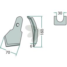 Wide blade for cultivator tine 70X160mm