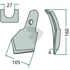 Wide blade for cultivator tine 105X160mm