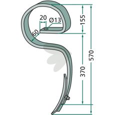 Harv pin complete with knife, bent 32 x 10