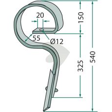 Cultivator pin straight, complete with knife 32x10/540