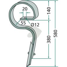 Cultivator pin straight, complete with knife