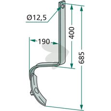 Pin complete with blade 32x12mm length 685mm hole 12.5mm