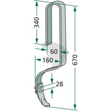 Pin complete with blade 32x10mm length 670mm