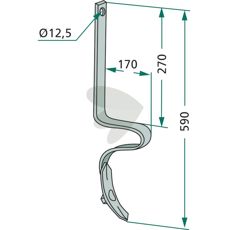 Pin complete with blade 32x12mm 590mm