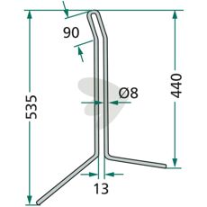 Rear harrow pin long Rabe, Pttinger 535/440mm