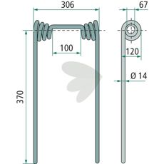 Rear harrow pin universal 370mm