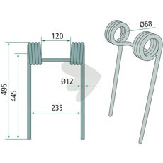 Rear harrow pin Farmet 495mm