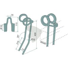 Rear harrow pin 430mm