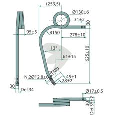 Pin heavy cultivator right, twisted Kverneland / Rau