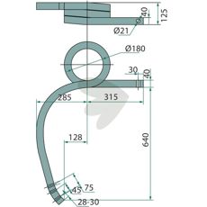 Pin heavy cultivator right, twisted 640mm hole 13mm