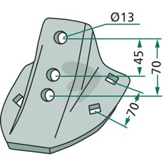 Cutting foot 70mm hole 13mm Kongskilde, Brix, Kotte etc.