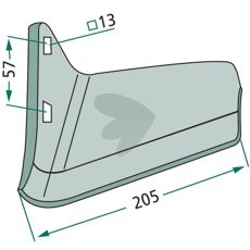 Wing blade right 205mm hole c-c 57mm hole 13mm