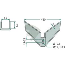Wing blade Working width = 480 Working angle = 25°