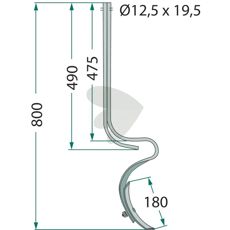 Pin complete with blade 40x10mm 800mm hole 12.5mm
