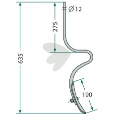 Pin loose, complete with blade 32x10mm length 635mm hole 12mm
