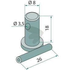 Bolt with pin Kubota, RVM, Tornedo 18X8mm hole 3.5mm