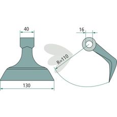 Hammer blade 40/130mm, hole 16mm