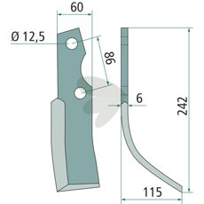 Rotary Tiller Blade  Kuhn (Huard) c-c 86mm hole 12.5mm