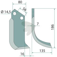 Rotary Tiller Blade  Kuhn (Huard) c-c 56mm hole 14.5mm