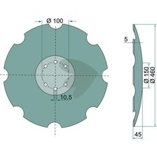 Plate Toothed, 460 mm Kuhn 6 attachment holes