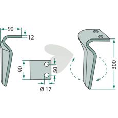 Rotary harrow tooth Vigolo and others 90X300mm hole 17mm