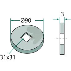 Compensation plate for square axle 28x28, 30x30