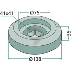 Flange internal and external for square axle 40x40, 138x75
