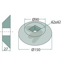 Flange internal and external for square axle 40x40, 150x90