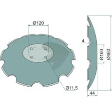 Toothed plate, 460x4 mm, hole circle- 120 mm