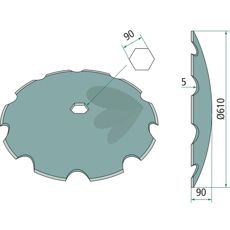 Disc toothed Quivogne Hex hole 90 5mm