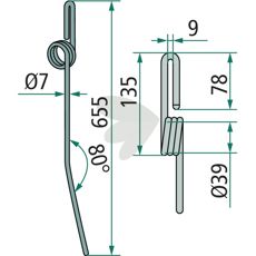 Bent after harrow tine Gtler 655mm