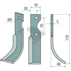 Rotary cultivator knife Fort c-c 70mm hole 9mm